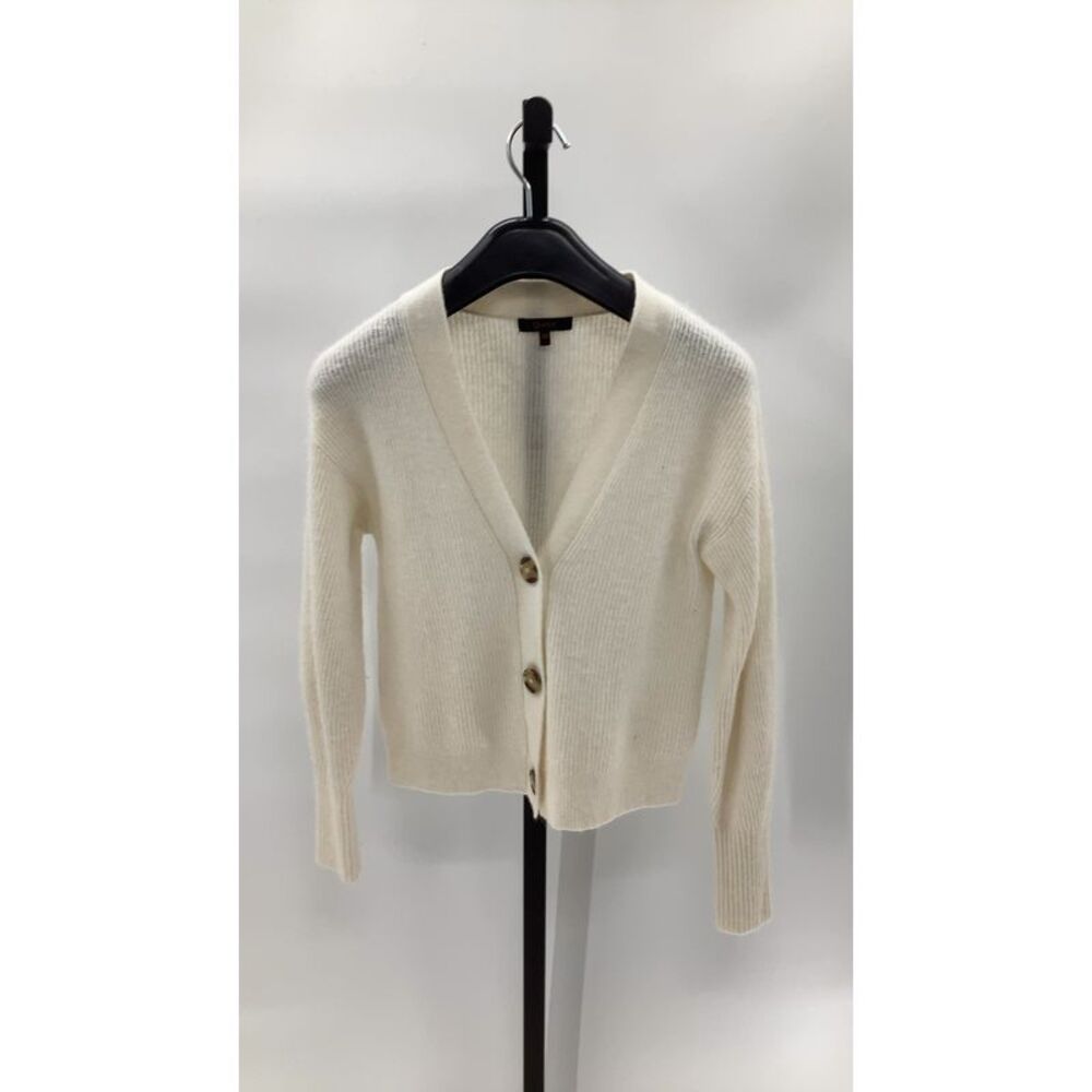 Quince Cream Knit V-Neck Button Cardigan